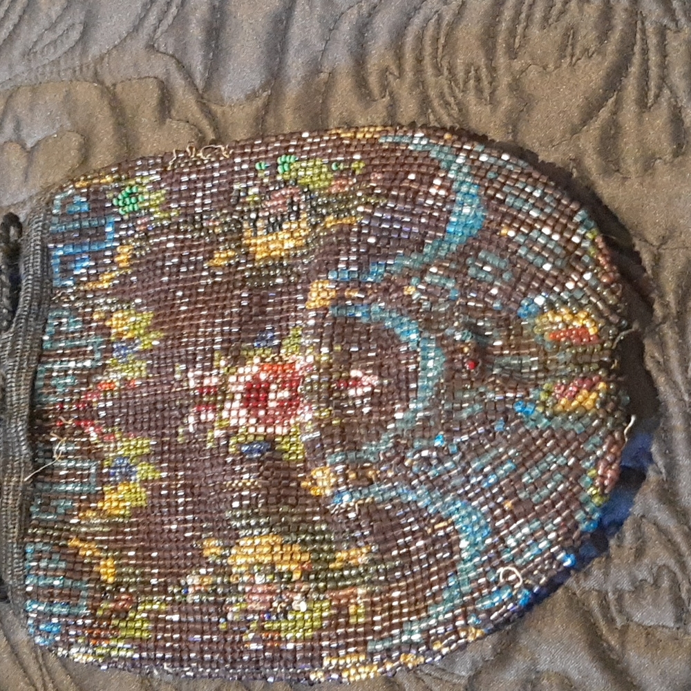 VINTAGE 1950'S BEADED drawstring purse